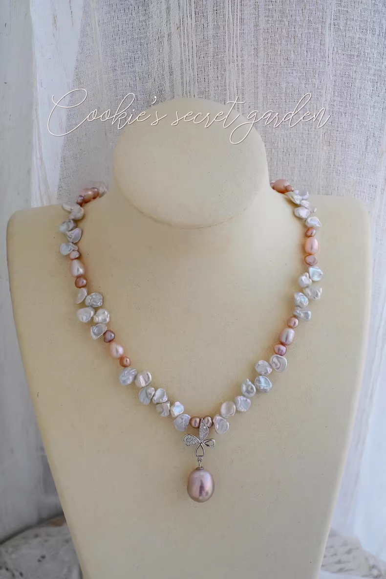 【Monet Garden Collection】 Handmade Princess Baroque Pearl Necklace