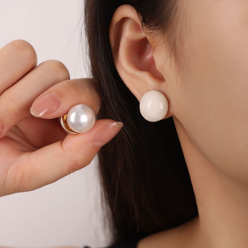 Vintage Two Sides Pearl Back Stud Earrings