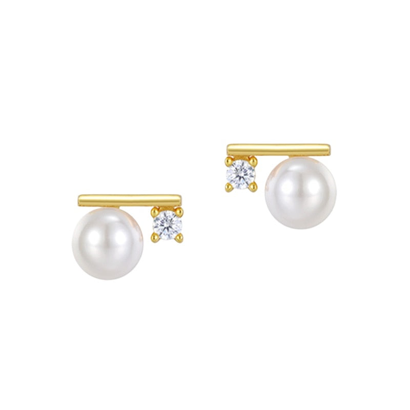 Balance Beam Diamond and Pearl Earrings