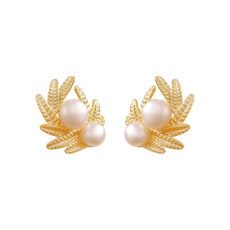 Leaves Pearl Earrings Stud