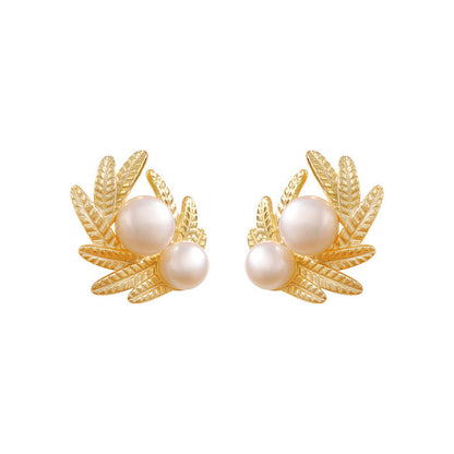 Leaves Pearl Earrings Stud