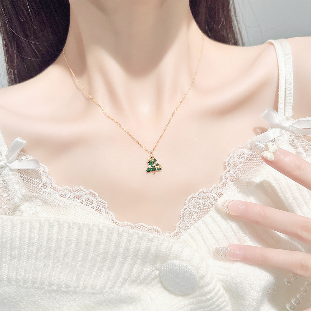 Christmas Tree Bow Pearl Pendant Necklace