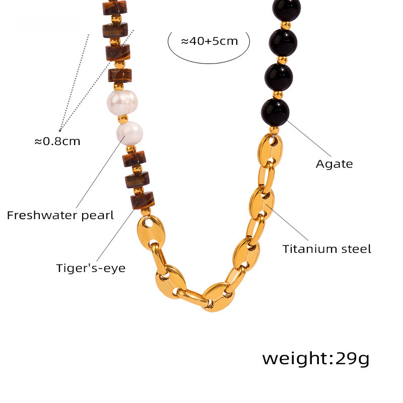 Maillard Tiger's Eye Stone Freshwater Pearl Necklace 