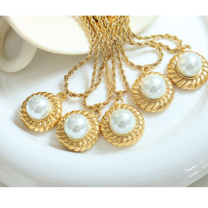 18K Plated Gold Ehancer Pearl Pendant Necklace