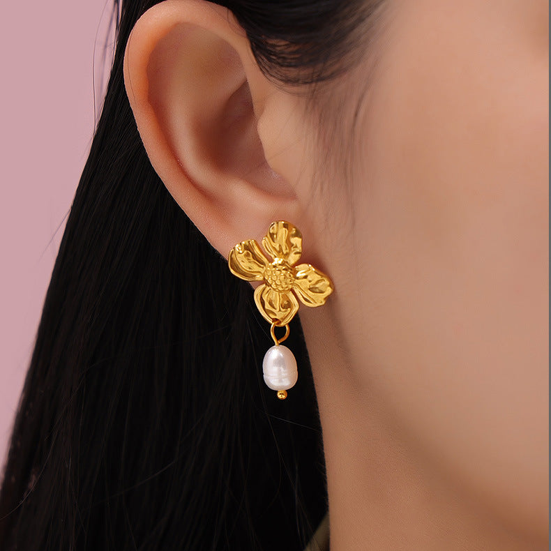 Elegant Flower Pearl Drop Earrings