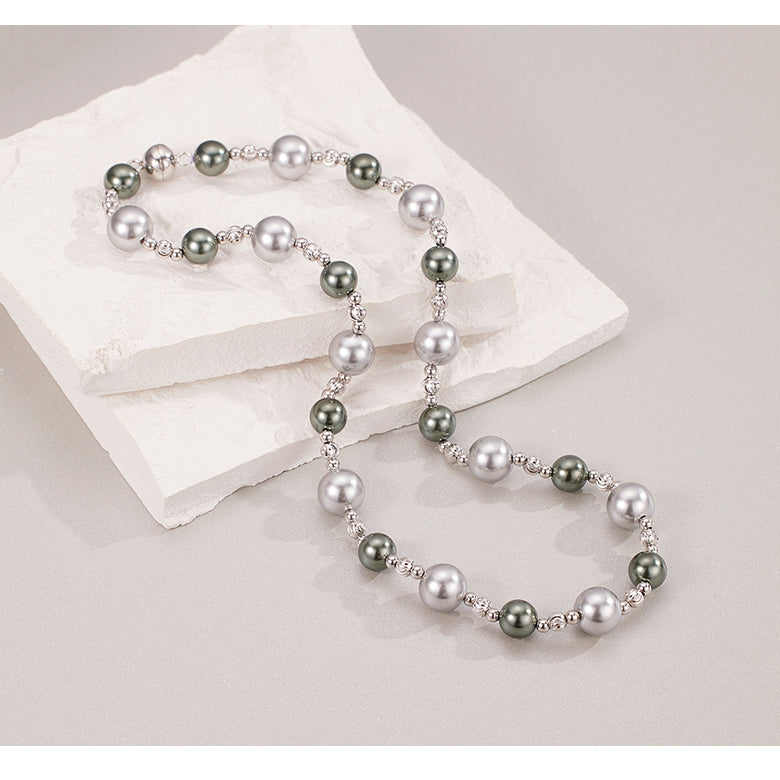 Magnetic Closure Luxury Swarovski Grey Pearl Necklace