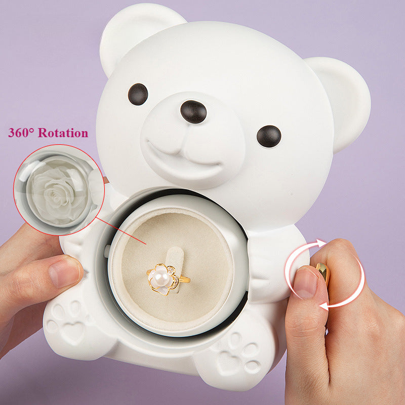 Teddy Bear Preserved Flower Ring Neckacle Jewelry Box