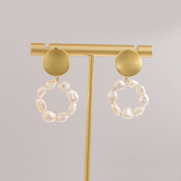 Round Disc Baroque Pearl Earrings