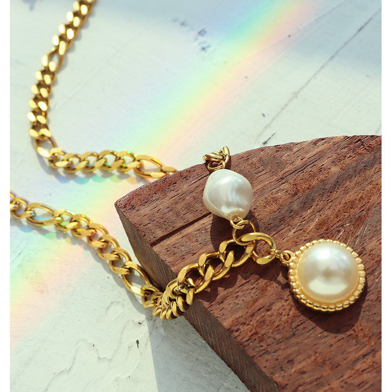 Thick Chain Necklace With Enhancer Pearl Pendant