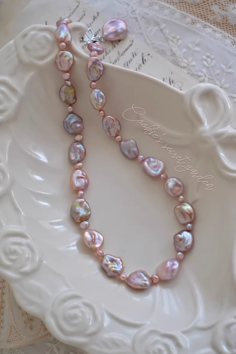 【Monet Garden Collection】 Handmade Mountain Cherry Baroque Pearl Necklace