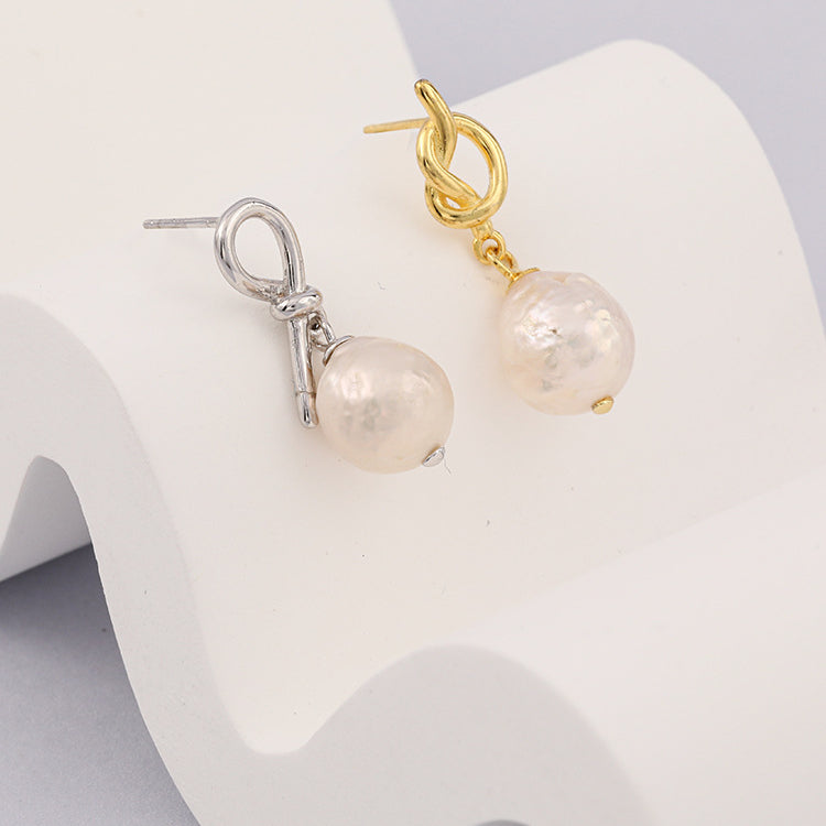 Asymmetric Knot Baroque Pearl Earrings