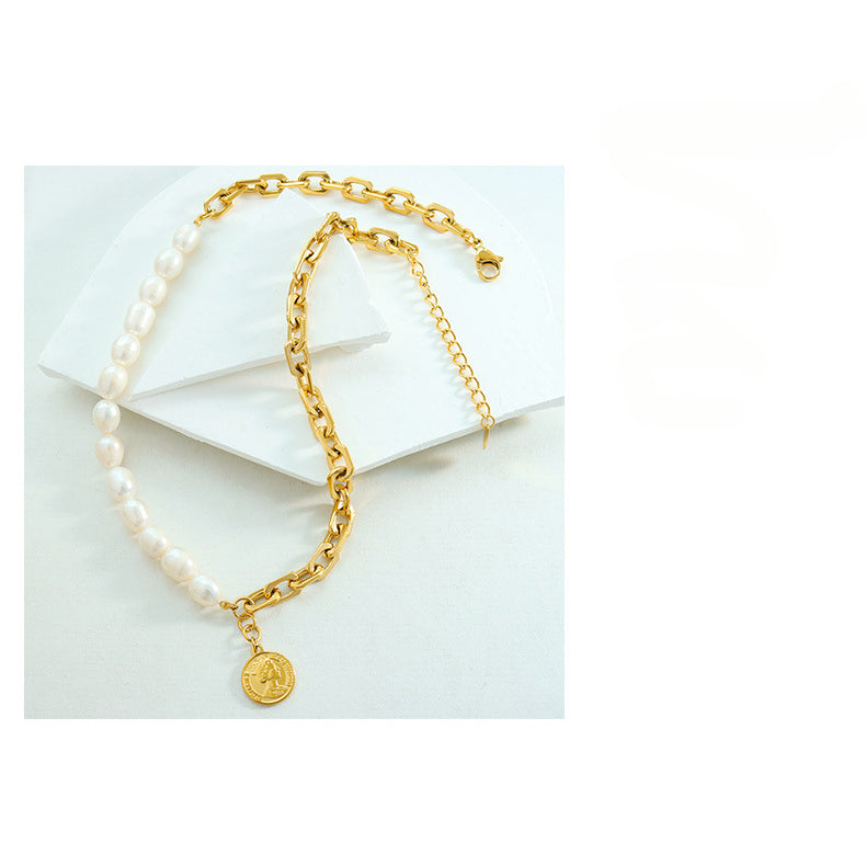 Pearl And Thick Chain Necklace Womens