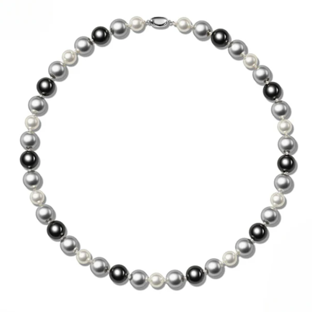 Tahiti Black Grey White Mixed Color Pearl Necklace