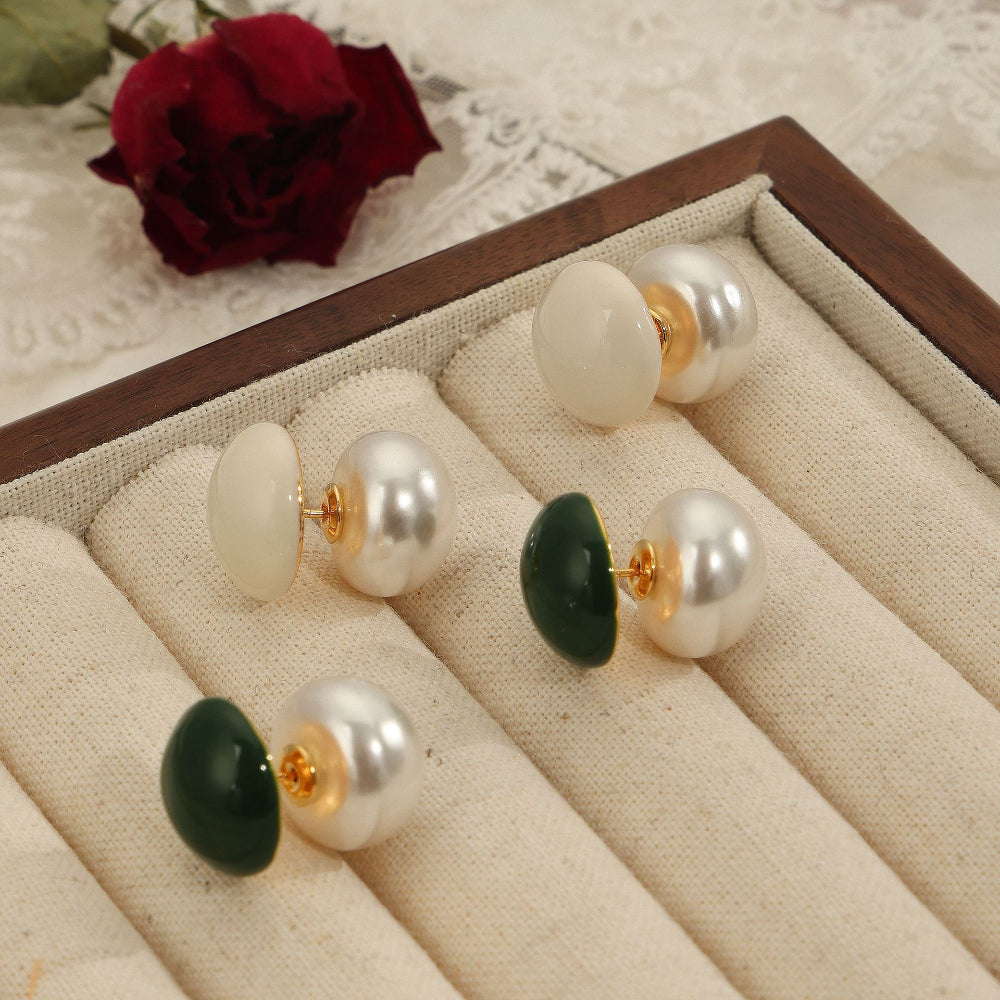 Vintage Two Sides Pearl Back Stud Earrings