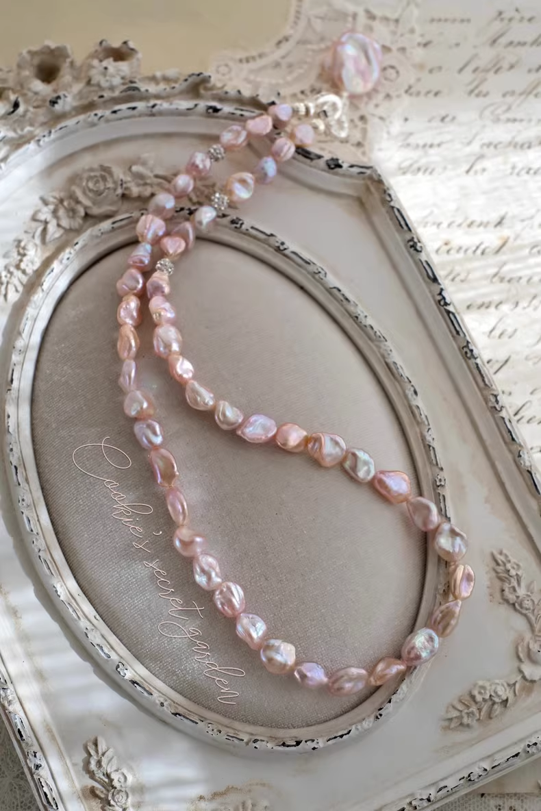 【Monet Garden Collection】 Handmade Sakura Baroque Pearl Necklace