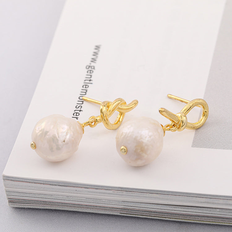 Asymmetric Knot Baroque Pearl Earrings