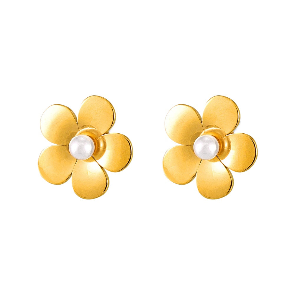 Simple Flower Pearl Stud Earrings