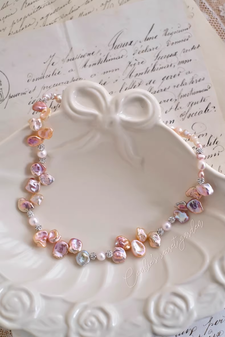 【Monet Garden Collection】 Handmade Fairy Petal Baroque Pearl Necklace