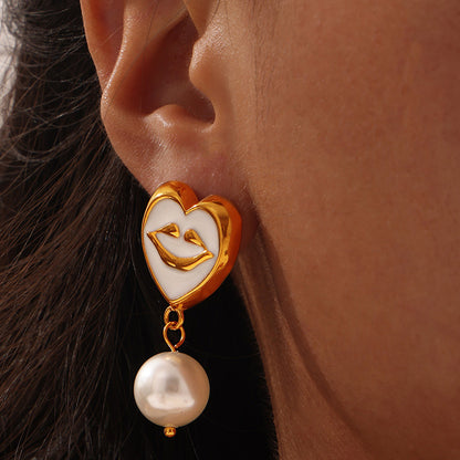 Enamel Glaze Smile Heart Mouth Pearl Drop Earrings