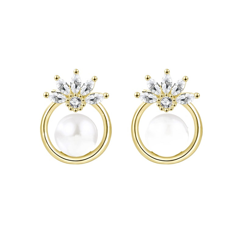 Gem and Pearl Earrings Stud