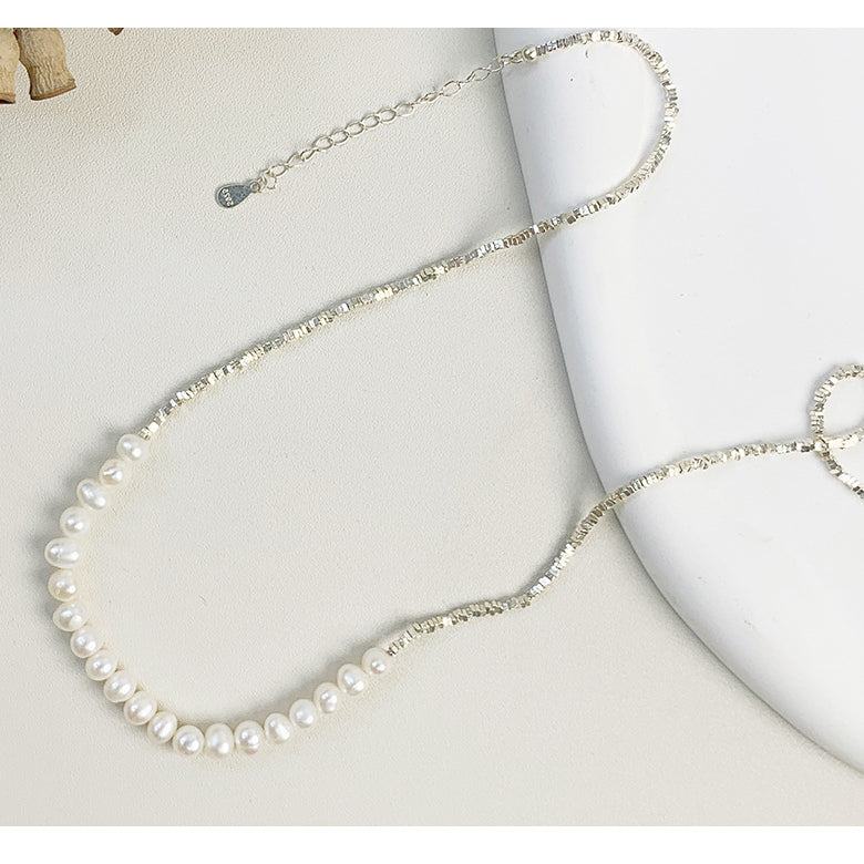 Smile Pearl and Silver Blocks Necklace