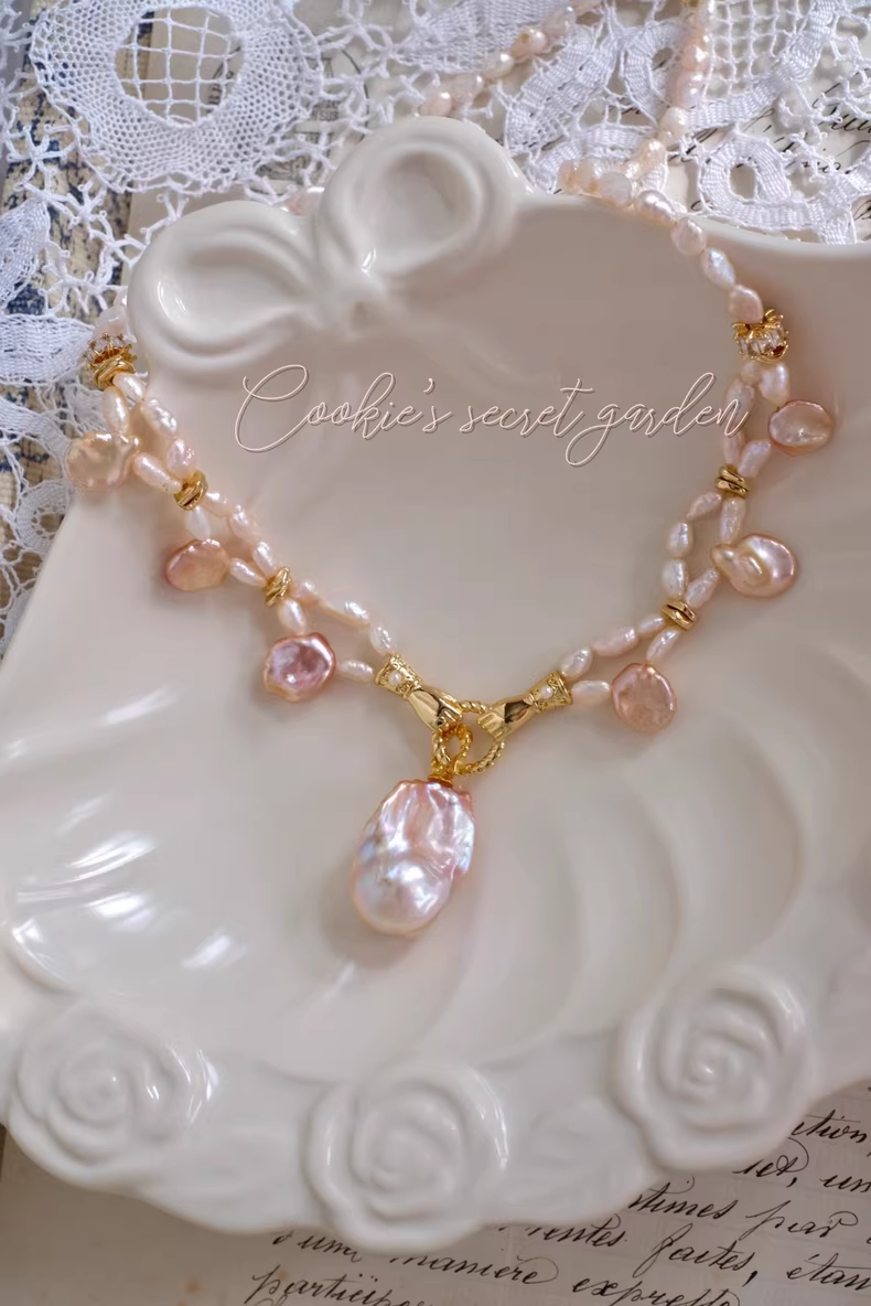 【Monet Garden Collection】 Handmade Princess of Lotus Baroque Pearl Necklace