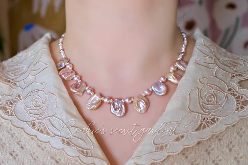 【Monet Garden Collection】 Handmade Freshwater and Baroque Pearl Necklace