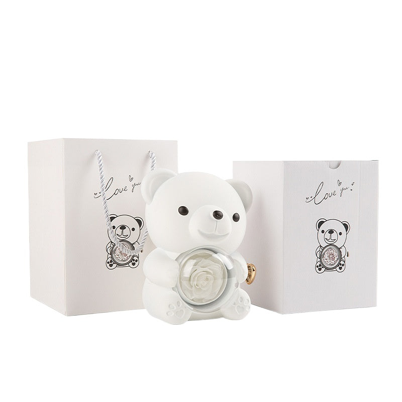 Teddy Bear Preserved Flower Ring Neckacle Jewelry Box