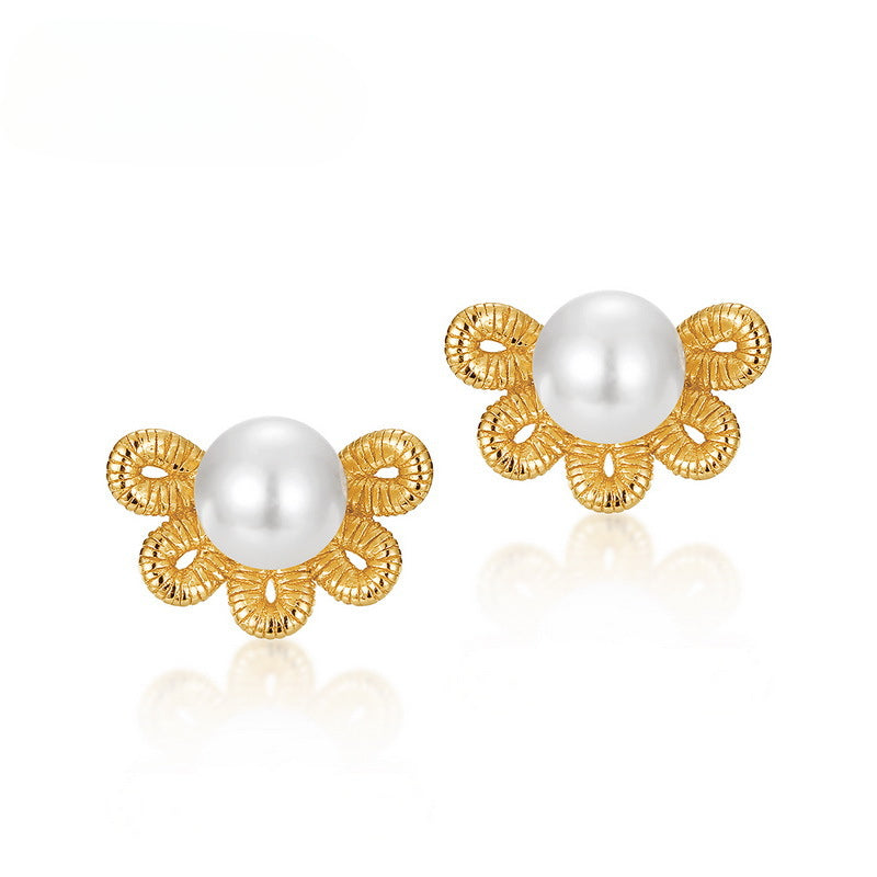 2 Wear Ways Hollow Flower Pearl Stud Earrings