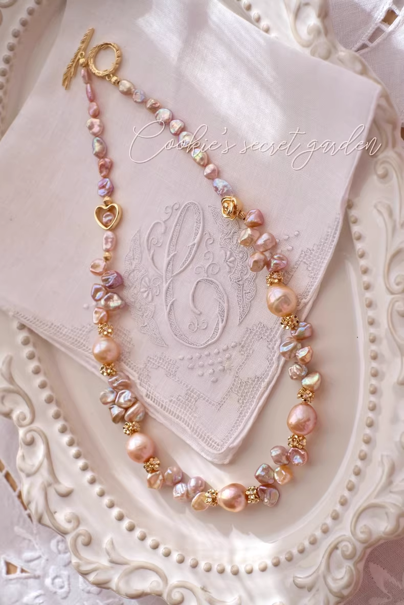 【Monet Garden Collection】 Handmade Morning Glow Baroque Pearl Necklace