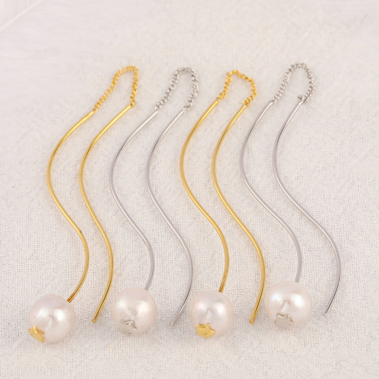 S Curve Line Tassel Pearl Drop Earrings