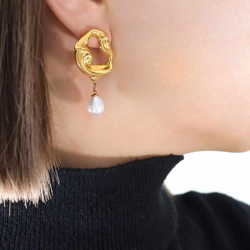 Geometric Irregular Freshwater Pearl Drop Earrings