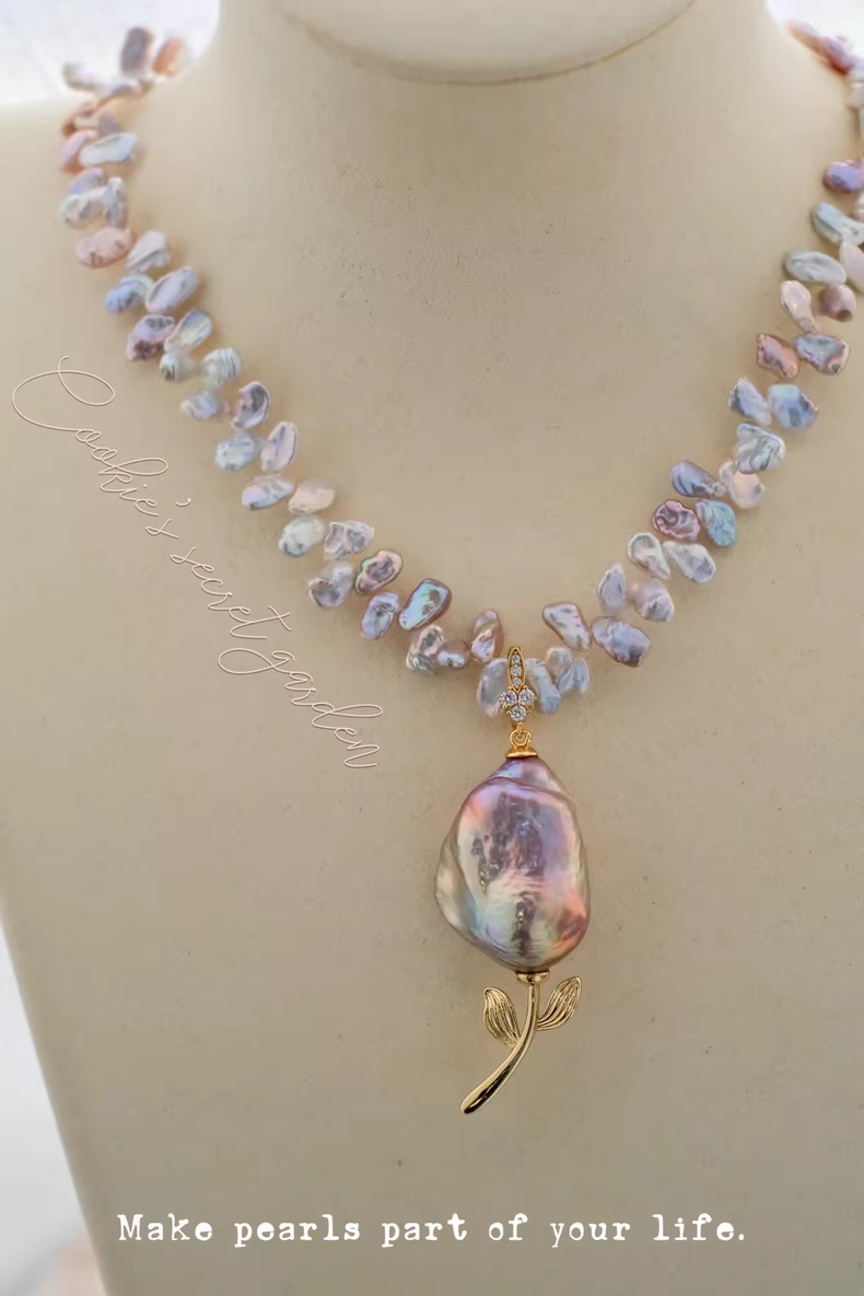 【Monet Garden Collection】 Handmade Fairyland Rose Baroque Pearl Pendant