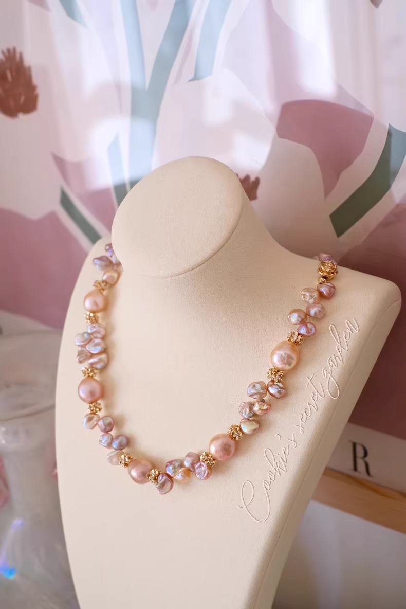 【Monet Garden Collection】 Handmade Morning Glow Baroque Pearl Necklace