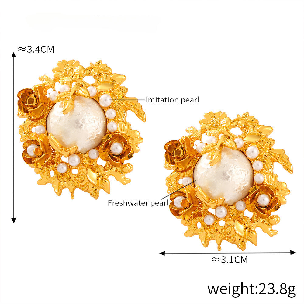 Luxury Vintage Baroque Blooming Flower Pearl Earrings