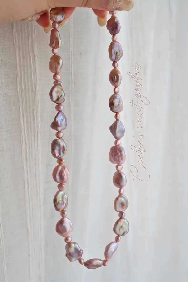 【Monet Garden Collection】 Handmade Mountain Cherry Baroque Pearl Necklace