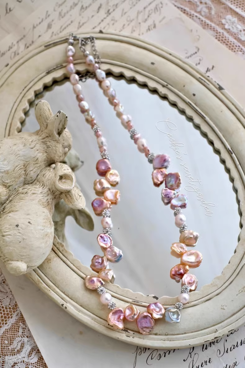 【Monet Garden Collection】 Handmade Fairy Petal Baroque Pearl Necklace