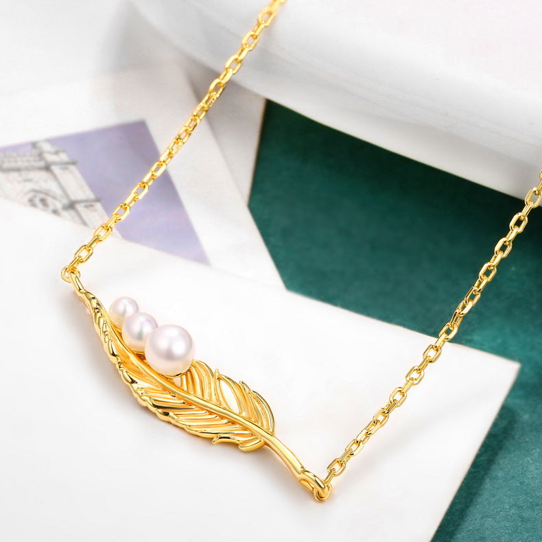 Pearl Feather Pendant Necklace