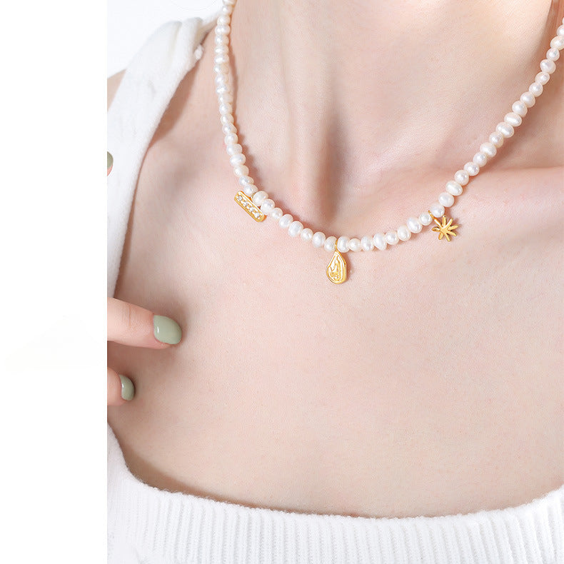 Geometric Charms Baroque Freshwater Pearl Necklace