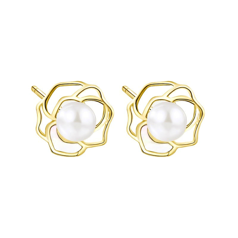 Camellia Pearl Stud Earrings