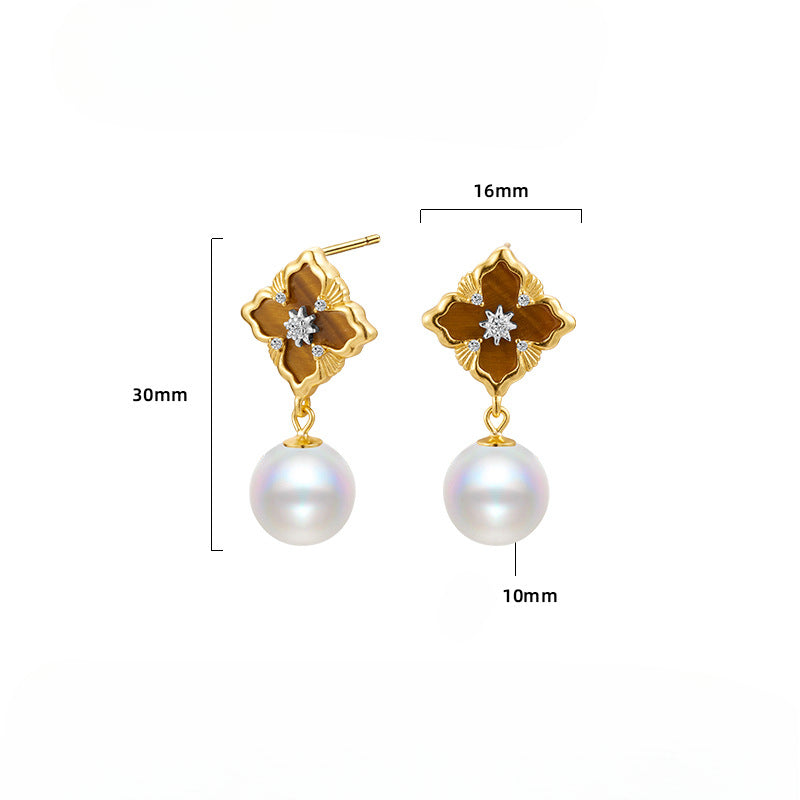 Vintage Clover Swarovski Pearl Drop Earrings