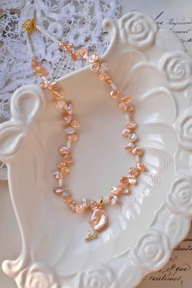 【Monet Garden Collection】 Handmade Girly's Spring Baroque Pearl Necklace