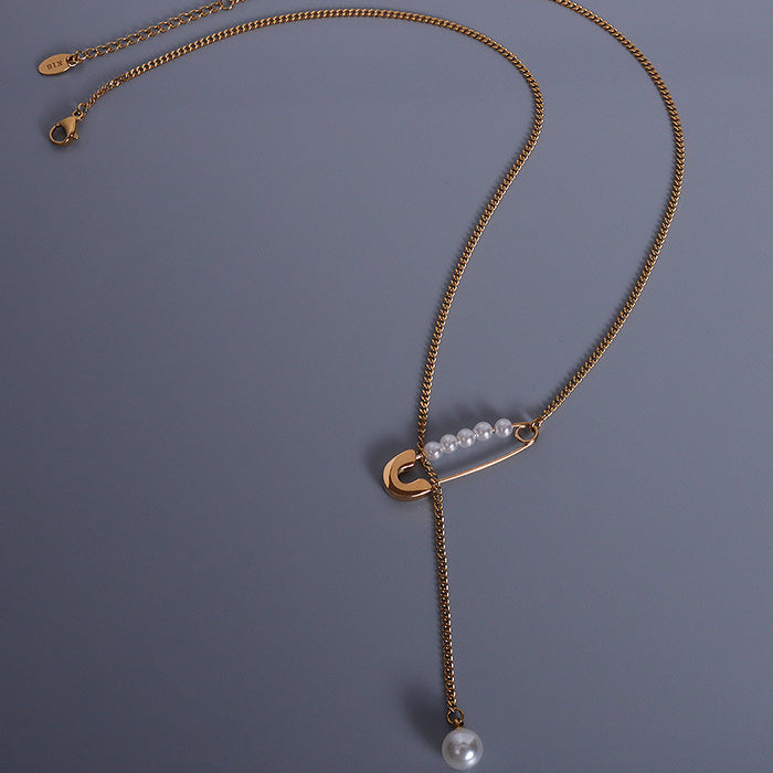 Pearl Drop Paperclip Pendant Y Necklace