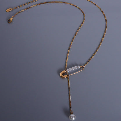 Pearl Drop Paperclip Pendant Y Necklace