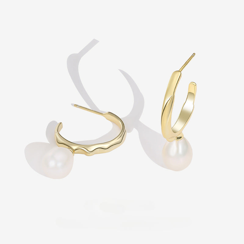 C Hoop Teardrop Pearl Earrings