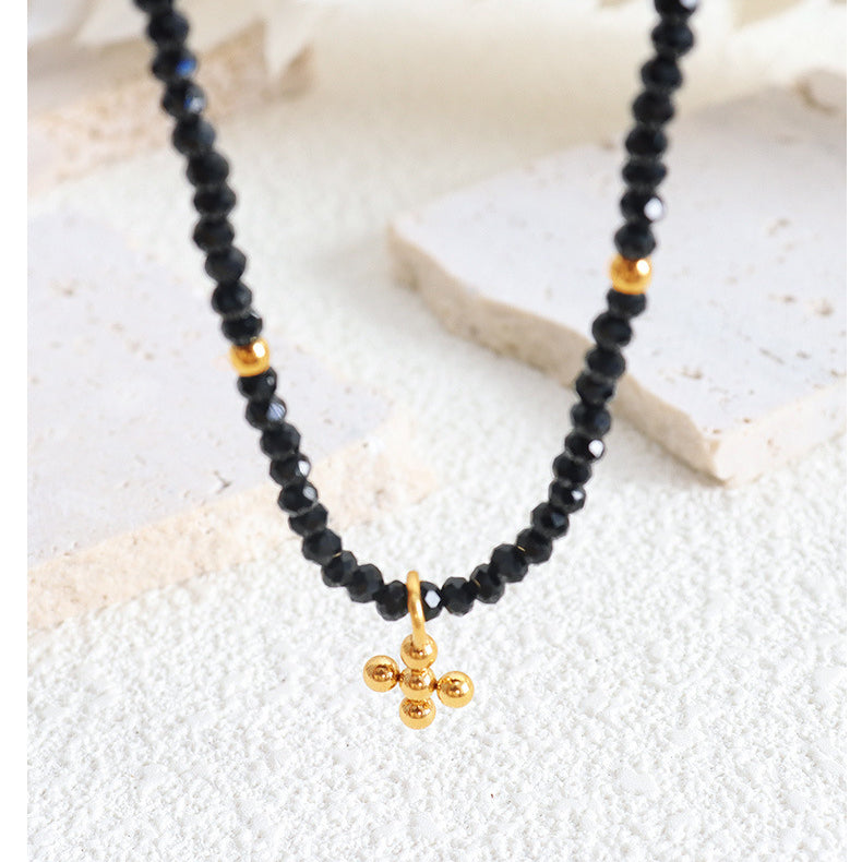 Pearl Necklace With Beads Cross Pendant
