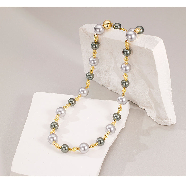 Magnetic Closure Luxury Swarovski Grey Pearl Necklace