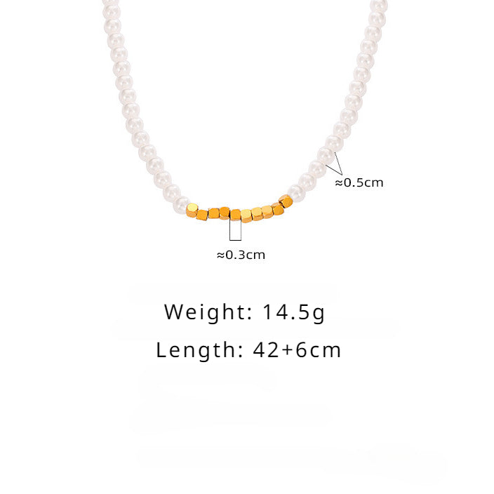 Fashion Simple Cube Splicing Pearl Necklace