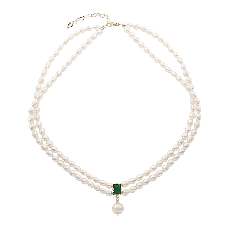 Super-Slim Double Strand Freshwater Pearl Emerald Layer Necklace