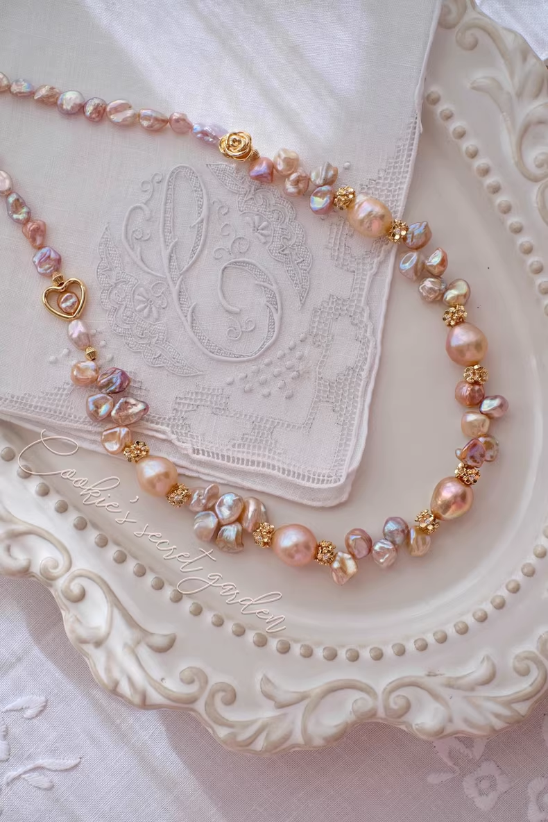 【Monet Garden Collection】 Handmade Morning Glow Baroque Pearl Necklace